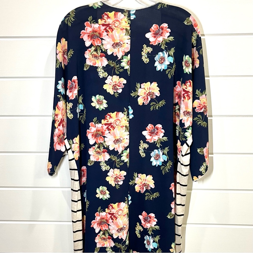 Floral Striped Open Front Cardigan Kimono Oversized Sz S Boho Cottagecore Casual - Picture 6 of 9